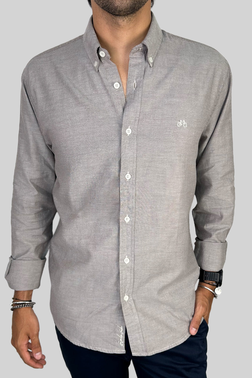 CAMISA OXFORD DOTTED BROWN