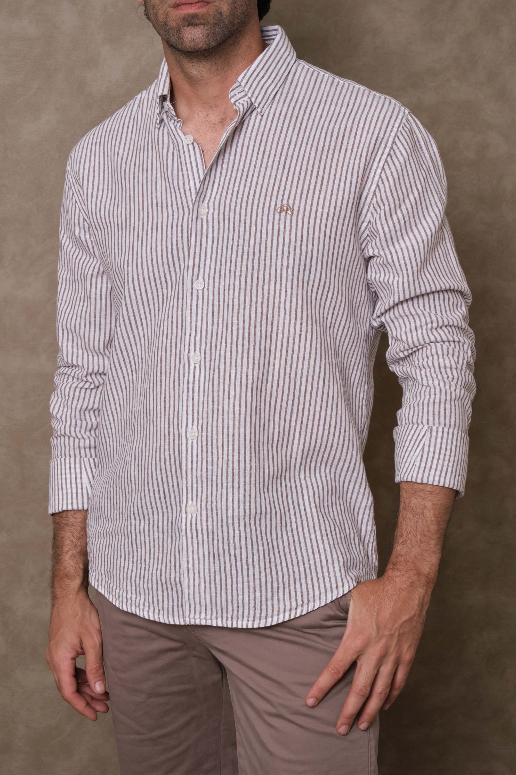 CAMISA LINO BROWN LINES