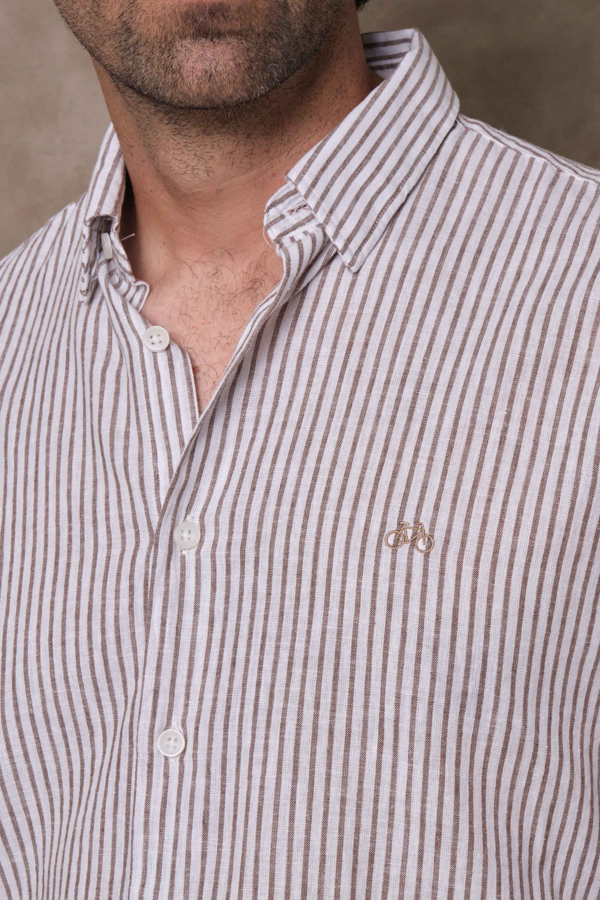 CAMISA LINO BROWN LINES
