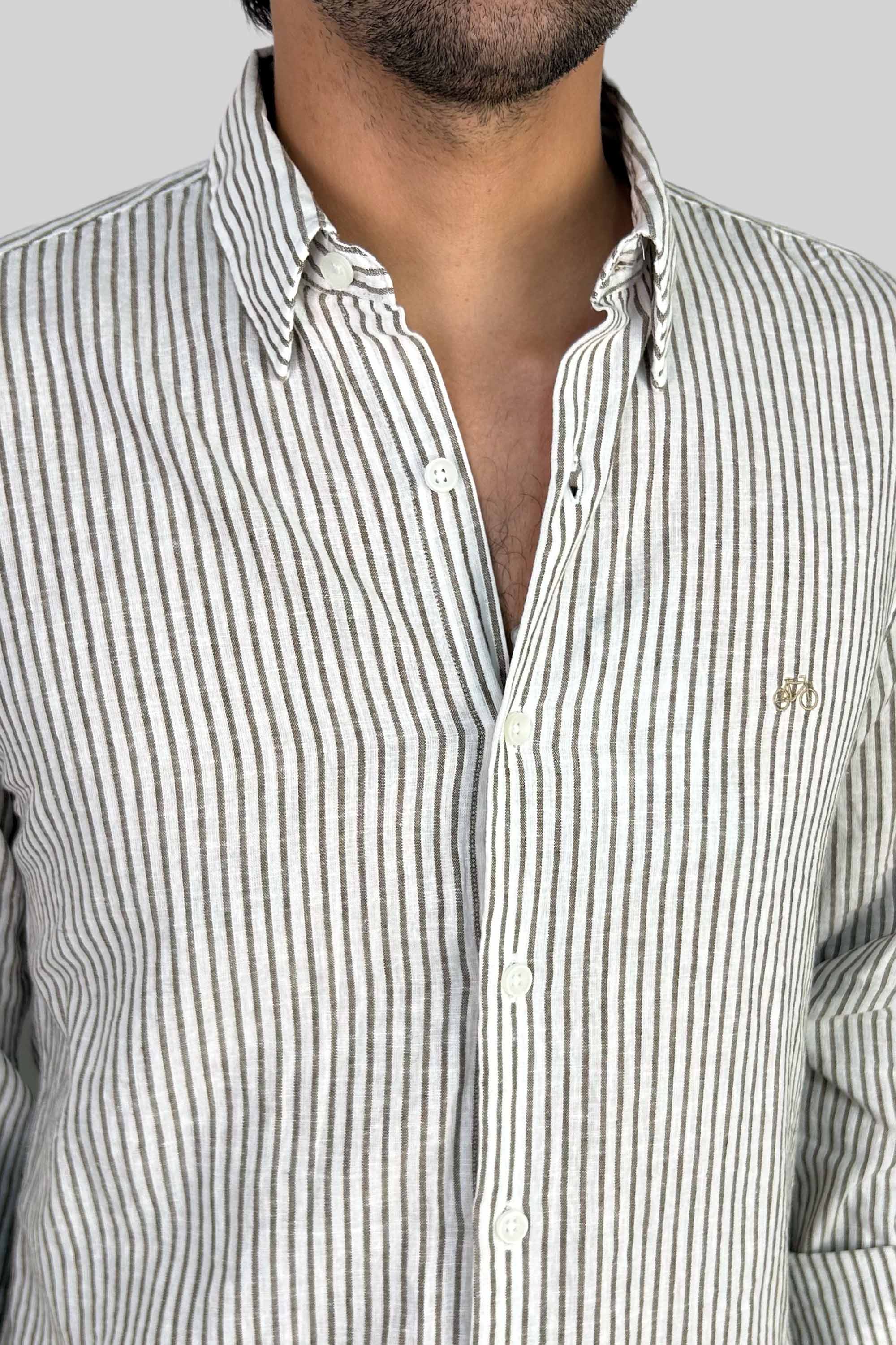 CAMISA LINO BROWN LINES