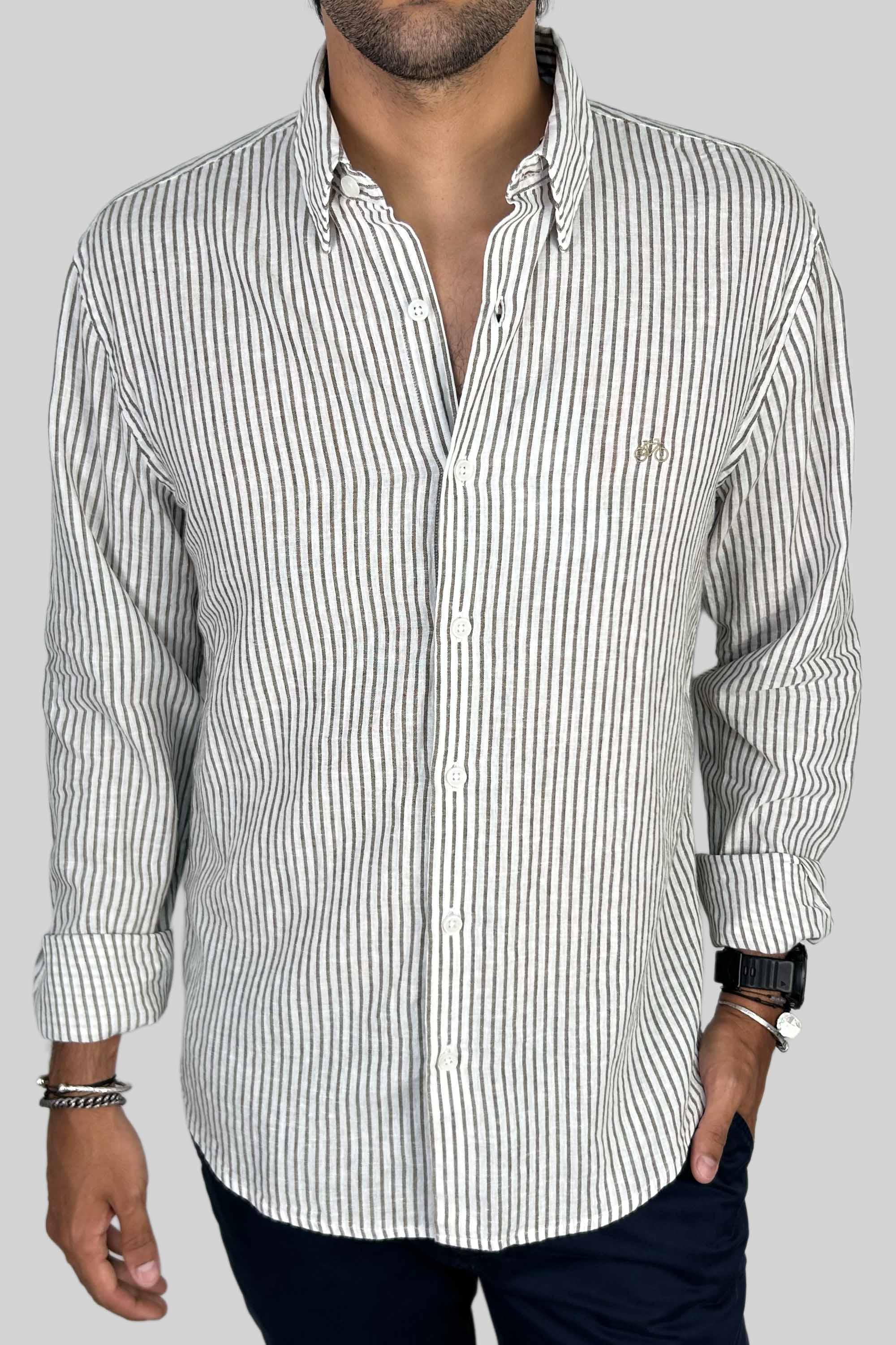 CAMISA LINO BROWN LINES