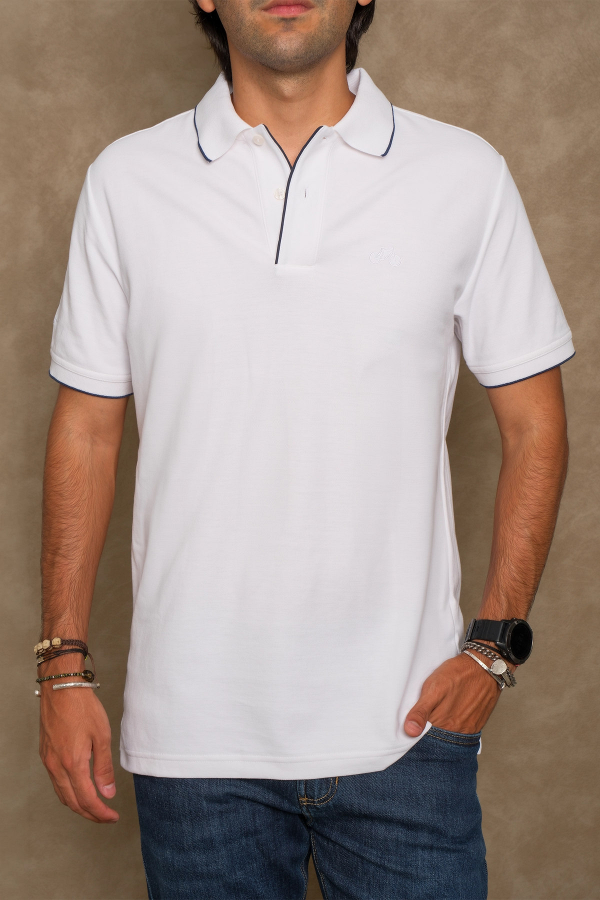 POLO RIB MANGA CORTA BLANCA