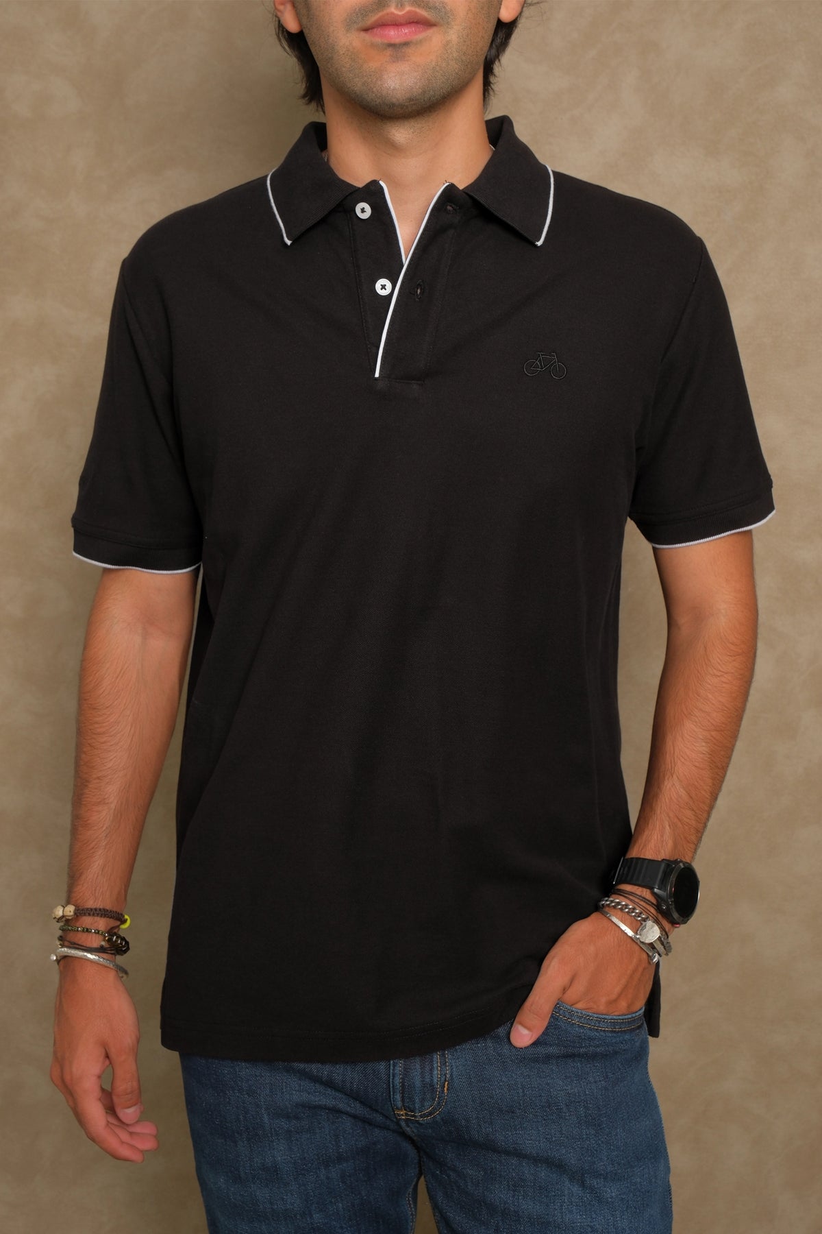 POLO RIB MANGA CORTA NEGRA