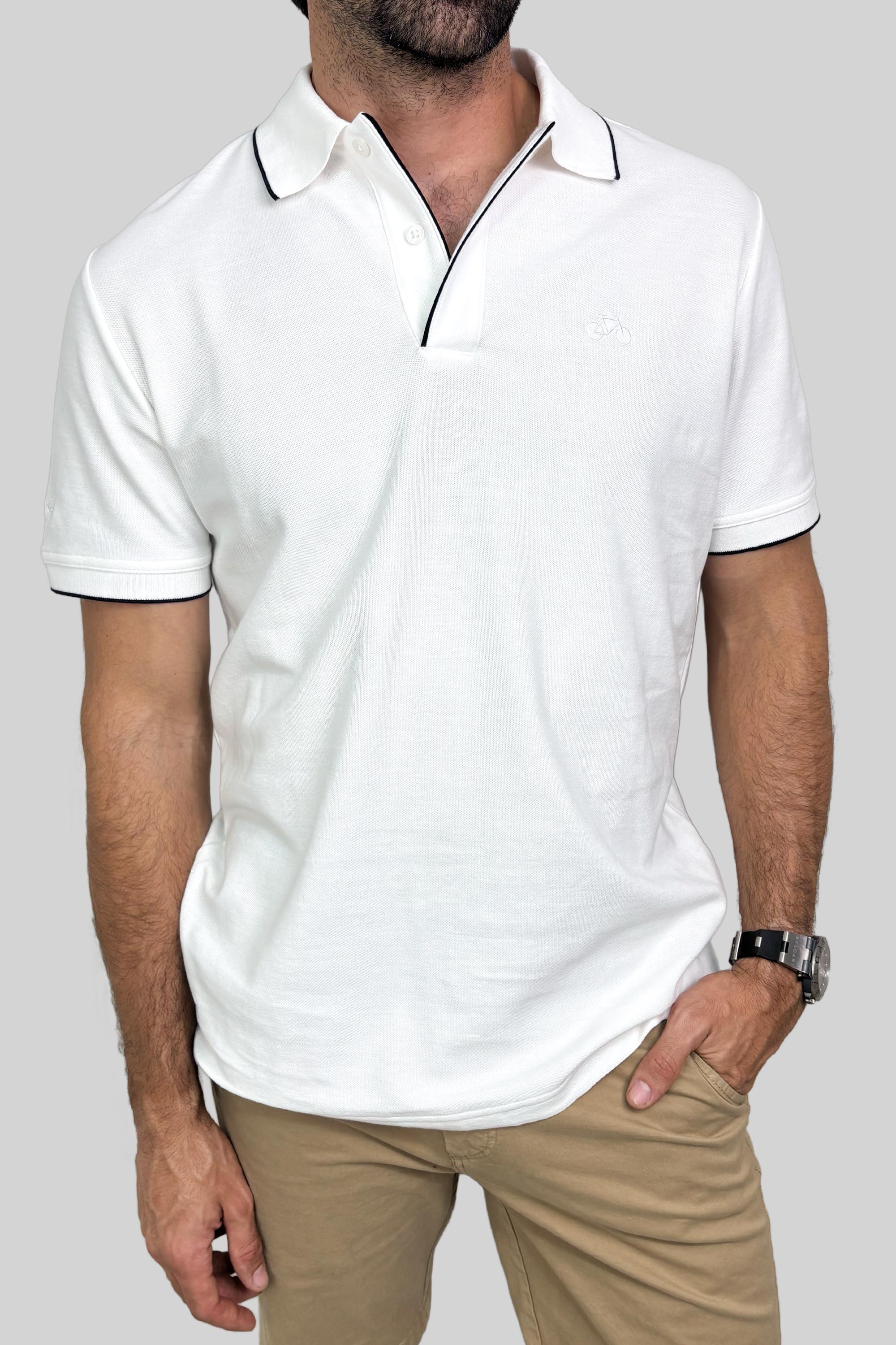 POLO RIB MANGA CORTA BLANCA